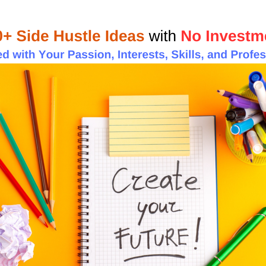 Yellow background with pen and pencils symbolizing creativity, hand generating ideas - Crafting your future through a side hustle.