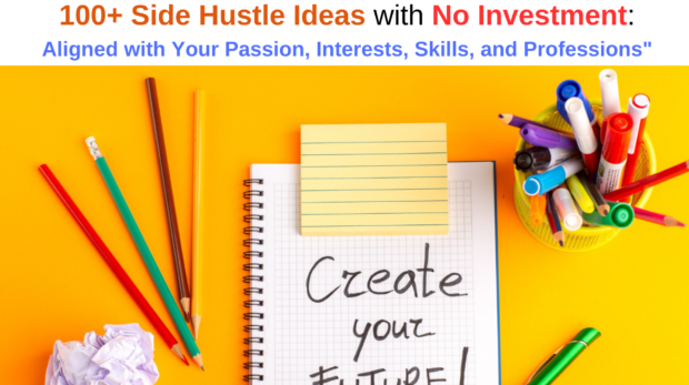 Yellow background with pen and pencils symbolizing creativity, hand generating ideas - Crafting your future through a side hustle.